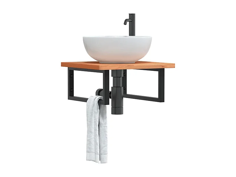 Estante de lavabo de pared de acero y madera maciza de haya ES188056