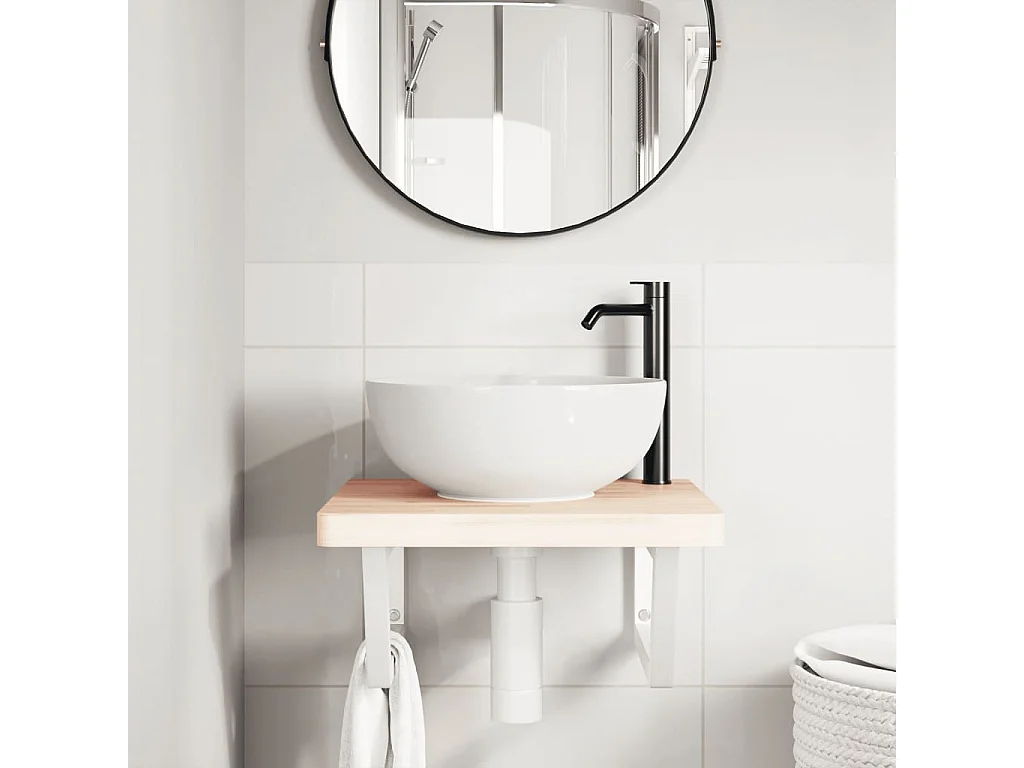 Meuble sous vasque murale acier et bois massif de hêtre FR192088