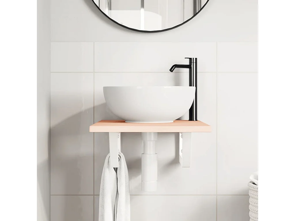 Meuble sous vasque murale acier et bois de chêne massif FR173867