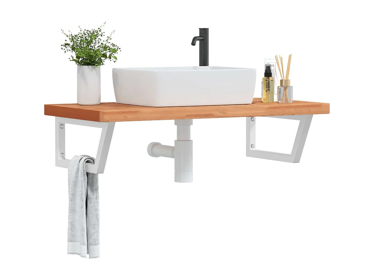 Meuble sous vasque murale acier et bois massif de hêtre FR884444