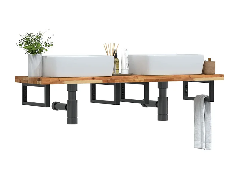 Meuble sous vasque murale acier et bois massif d'acacia FR533627