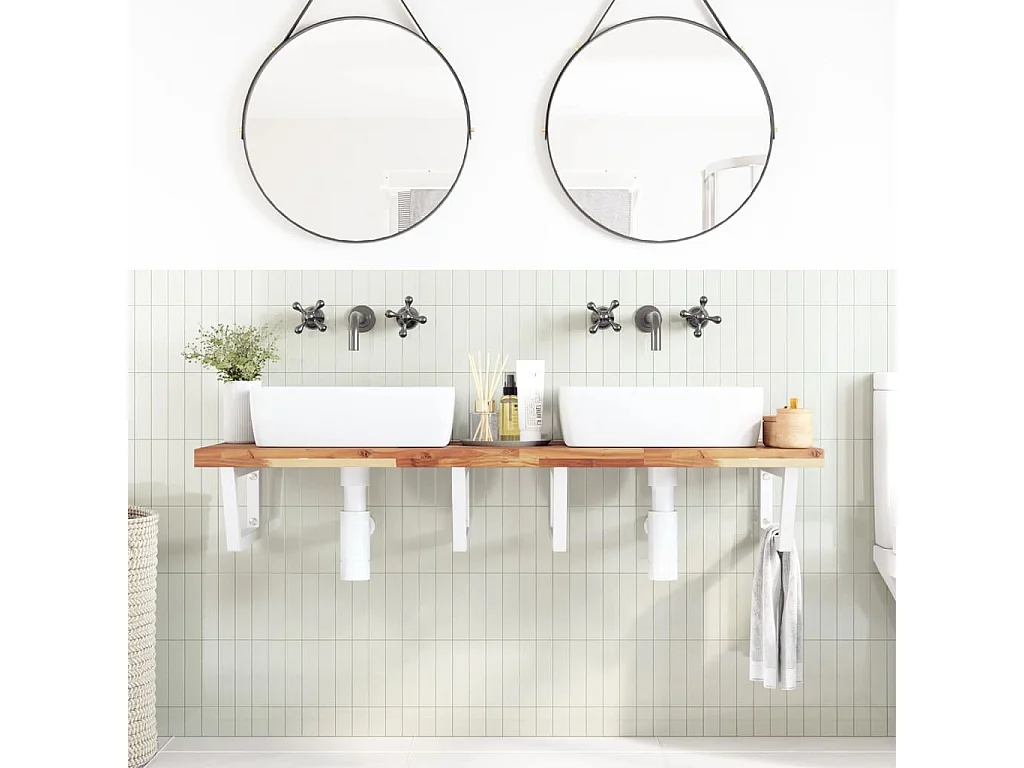 Meuble sous vasque murale acier et bois massif d'acacia FR843464