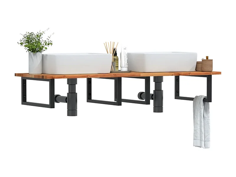 Meuble sous vasque murale acier et bois massif d'acacia FR626699