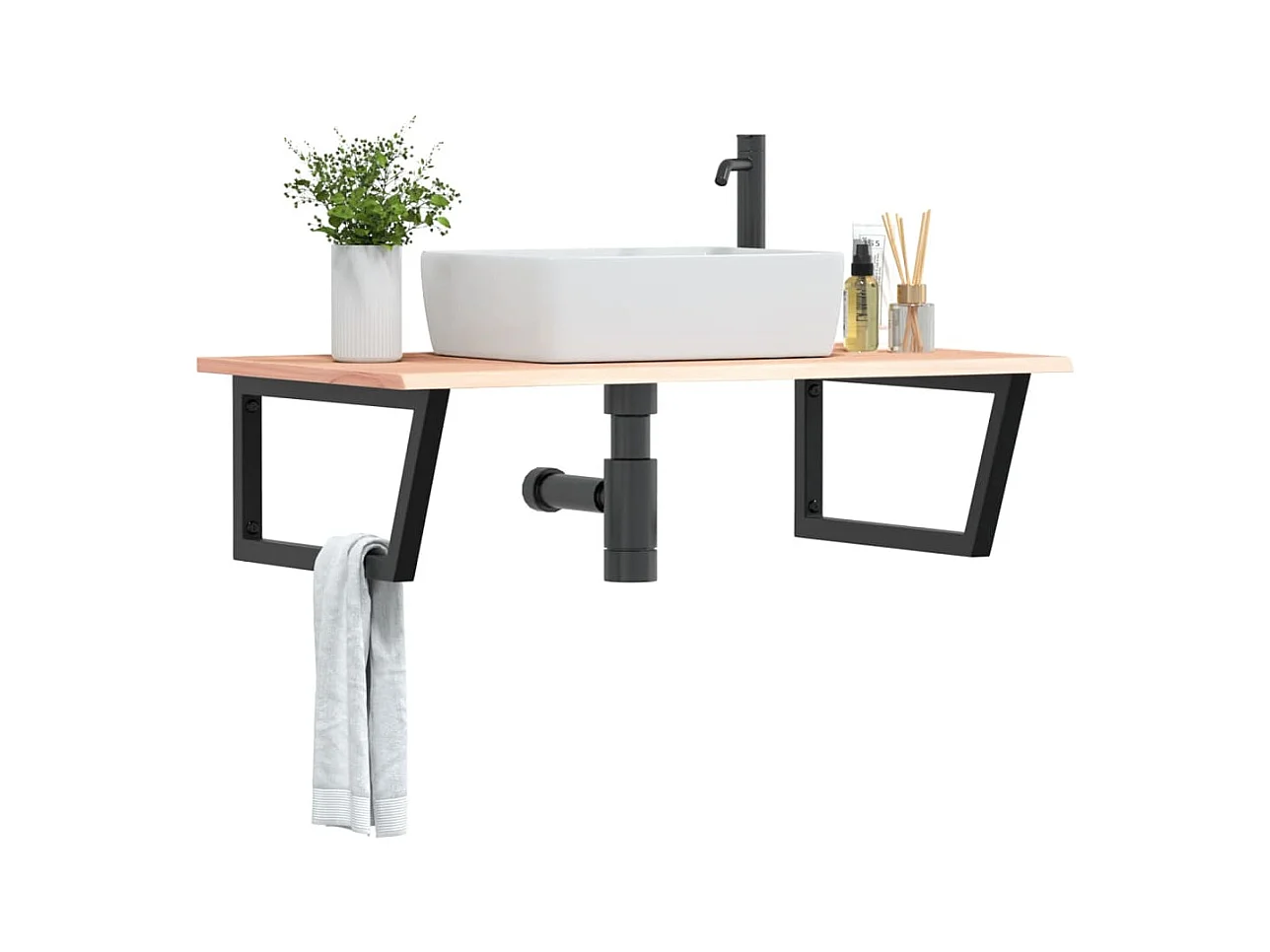 Meuble sous vasque murale acier et bois de chêne massif FR963374
