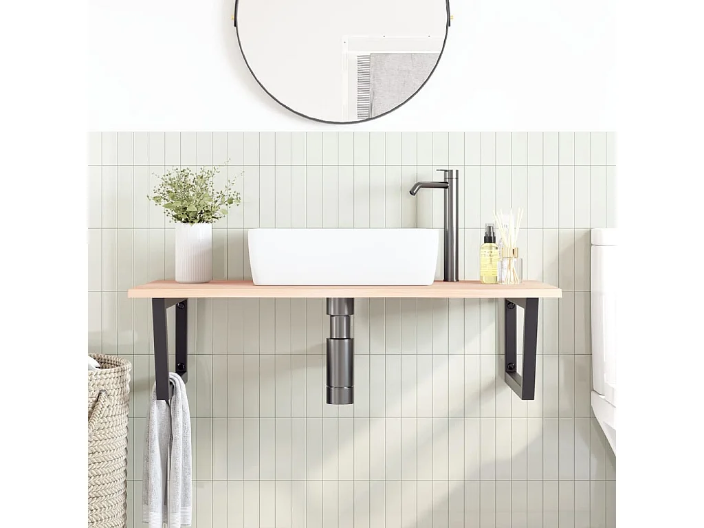 Estante de lavabo de pared de acero y madera maciza de roble ES203705