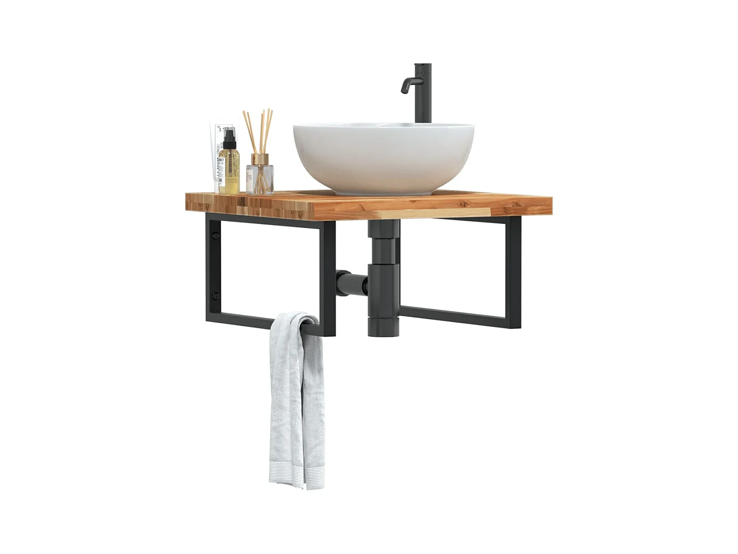 Badkamer wandschap staal en massief acaciahout BE665465