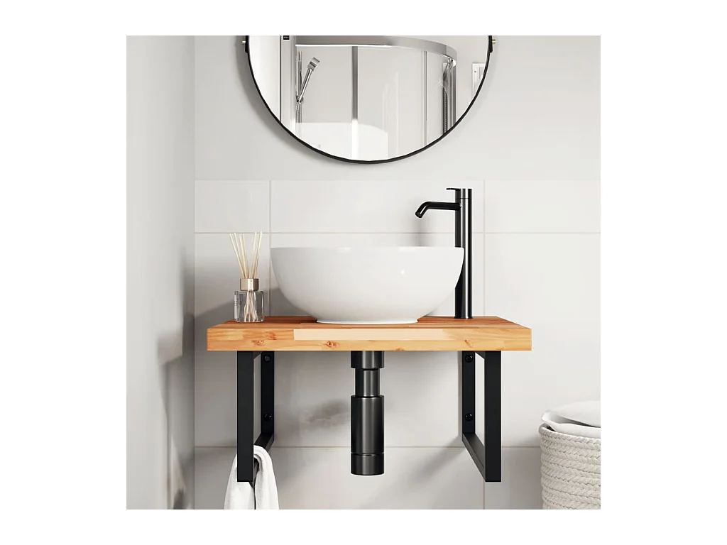 Meuble sous vasque murale acier et bois massif d'acacia FR550799