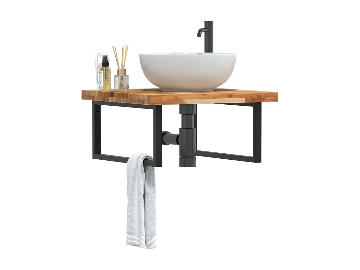 Meuble sous vasque murale acier et bois massif d'acacia FR550799