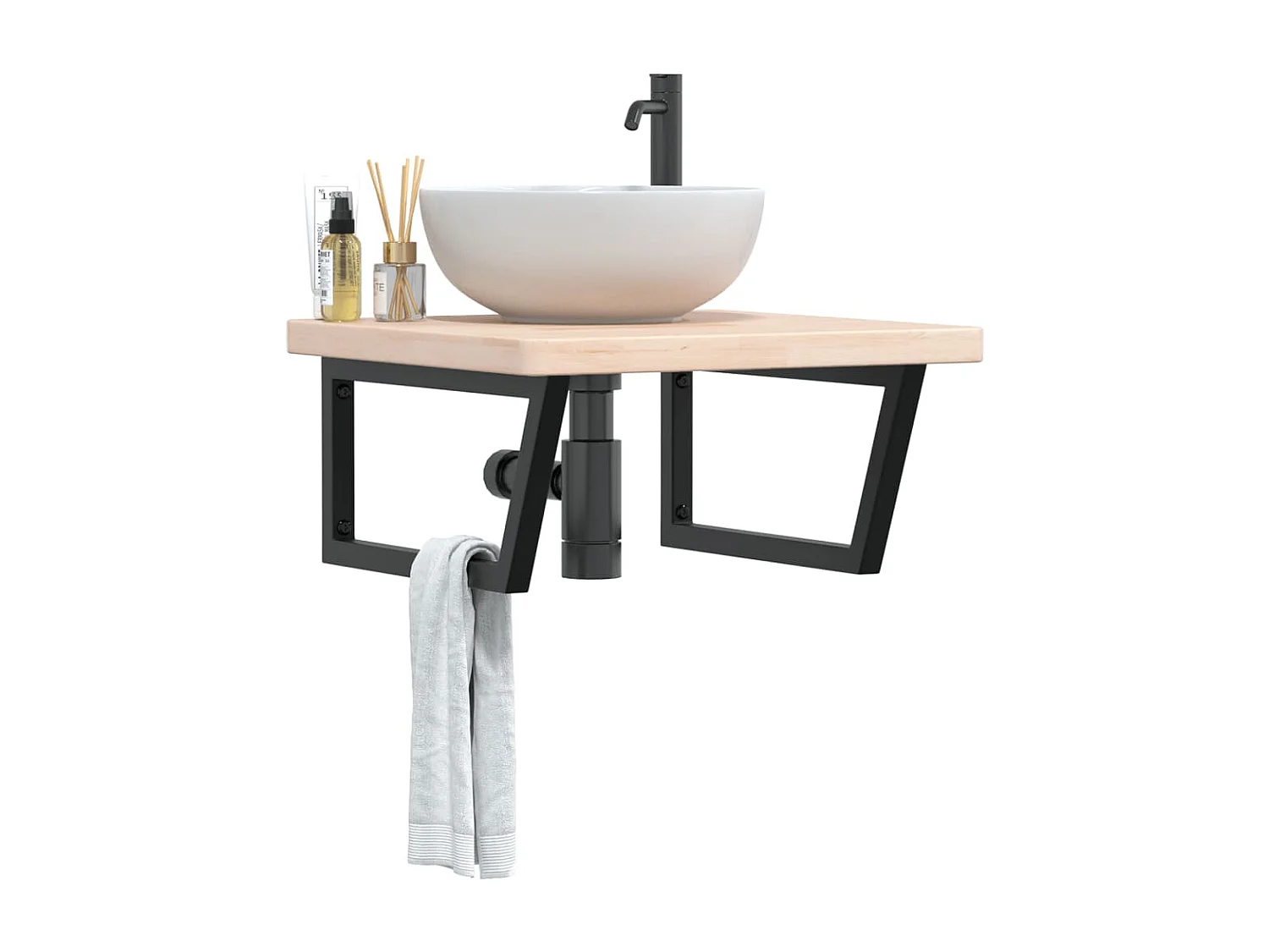 Meuble sous vasque murale acier et bois de chêne massif FR930702