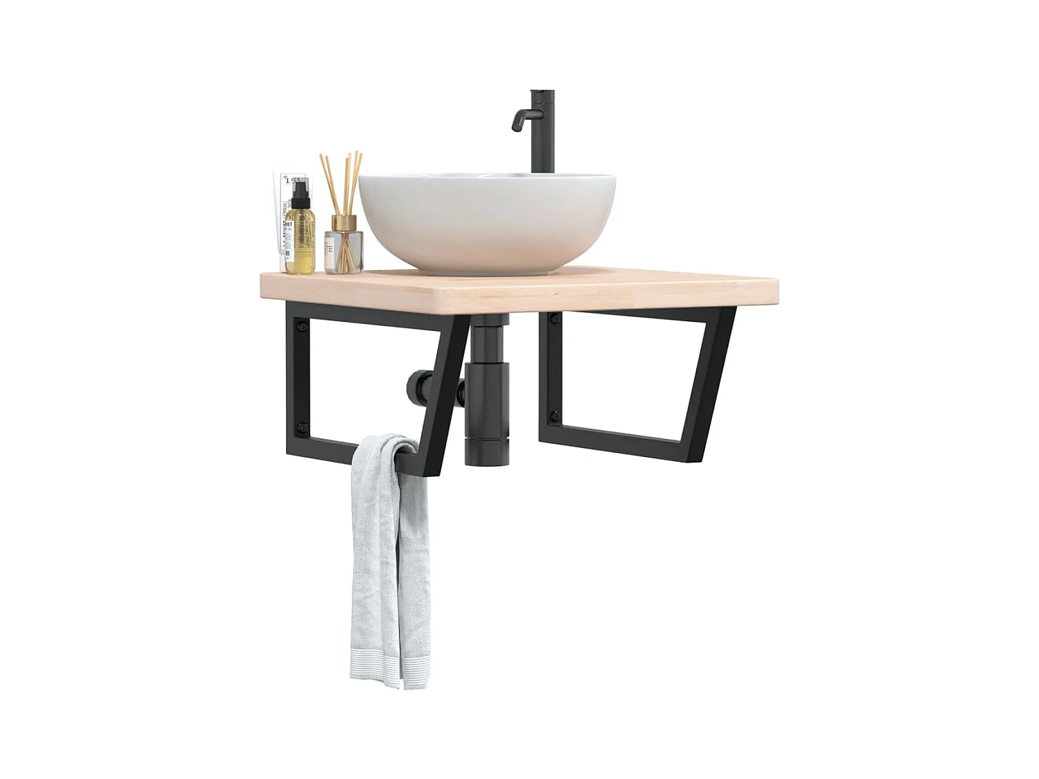 Meuble sous vasque murale acier et bois de chêne massif FR930702