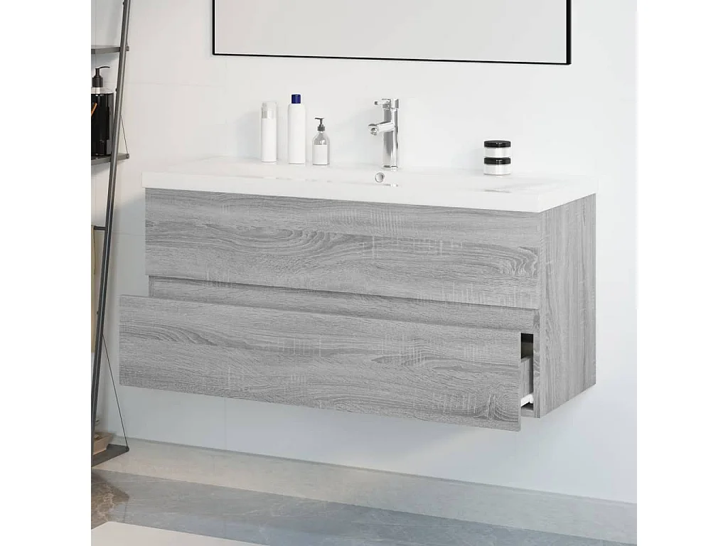 Meuble lavabo + Vasque intégré Sonoma gris Bois d'ingénierie FR519144