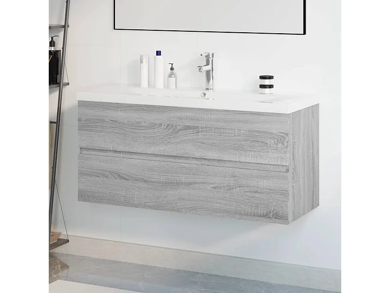 Wastafelkast met ingebouwde wasbak bewerkt hout grijs sonoma BE529946