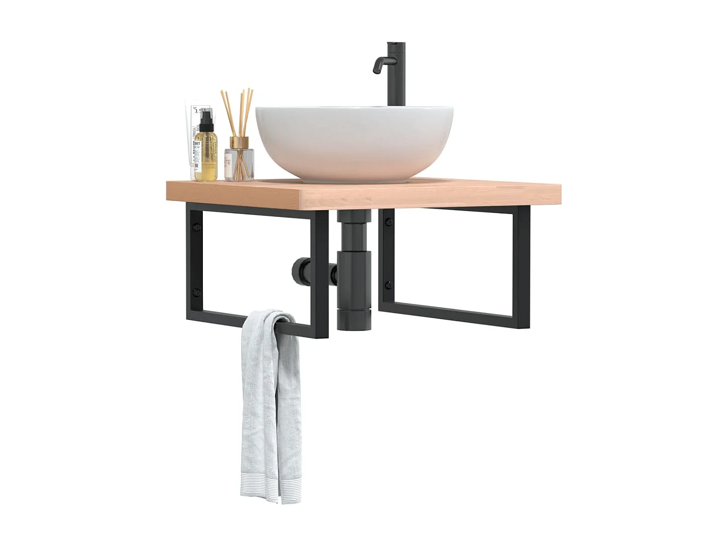 Badkamer wandschap staal en massief beukenhout BE368224