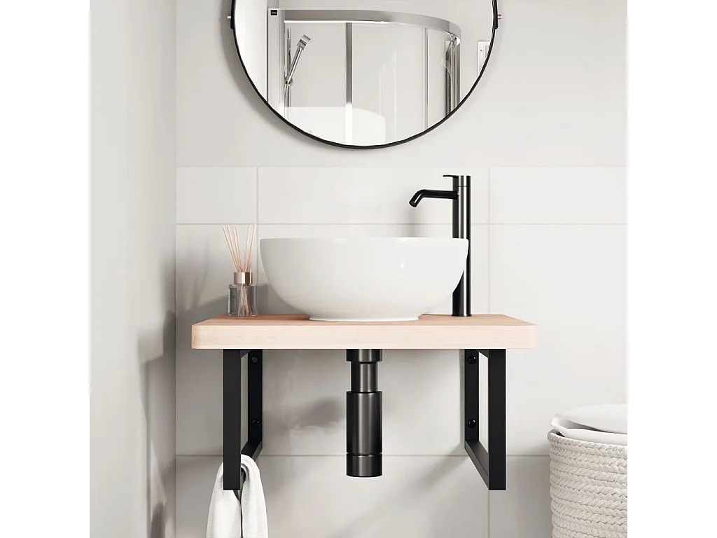 Badkamer wandschap staal en massief beukenhout BE368224