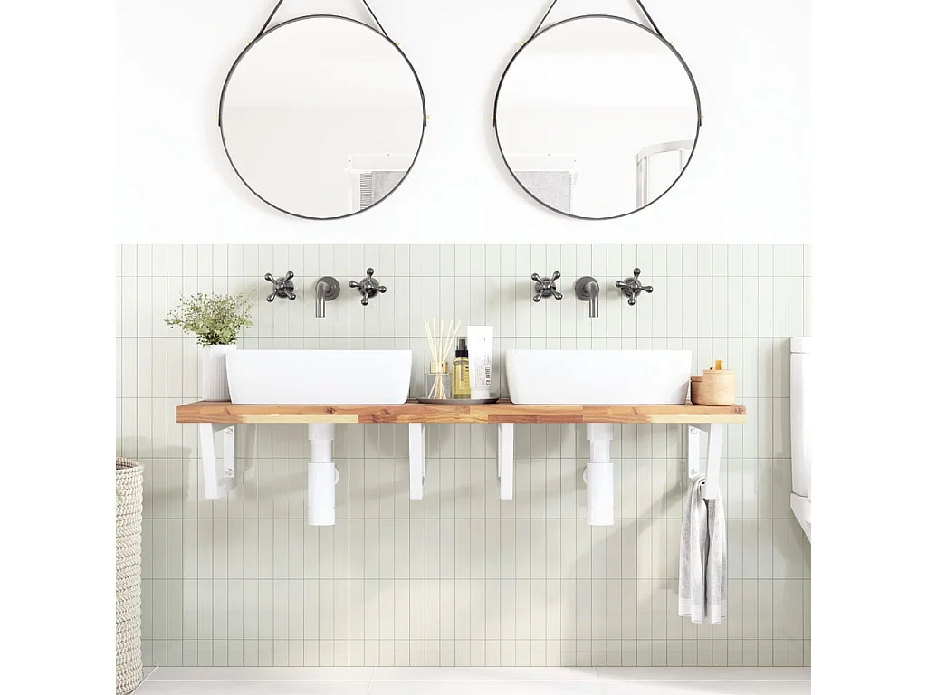 Meuble sous vasque murale acier et bois massif d'acacia FR918616