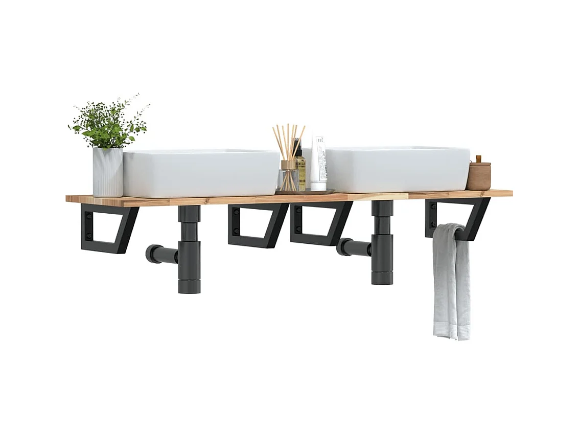 Meuble sous vasque murale acier et bois massif d'acacia FR600201