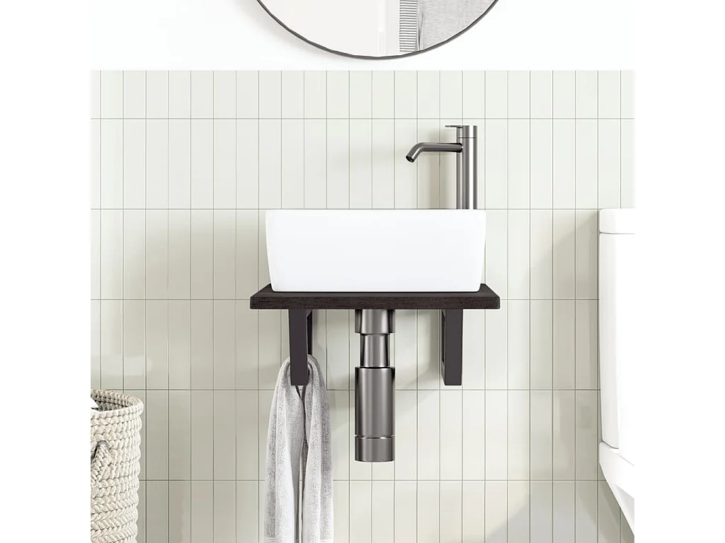 Meuble sous vasque murale acier et bois de chêne massif FR736020