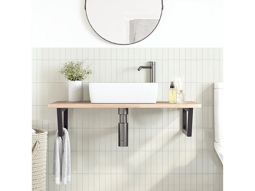 Meuble sous vasque murale acier et bois de chêne massif FR430551