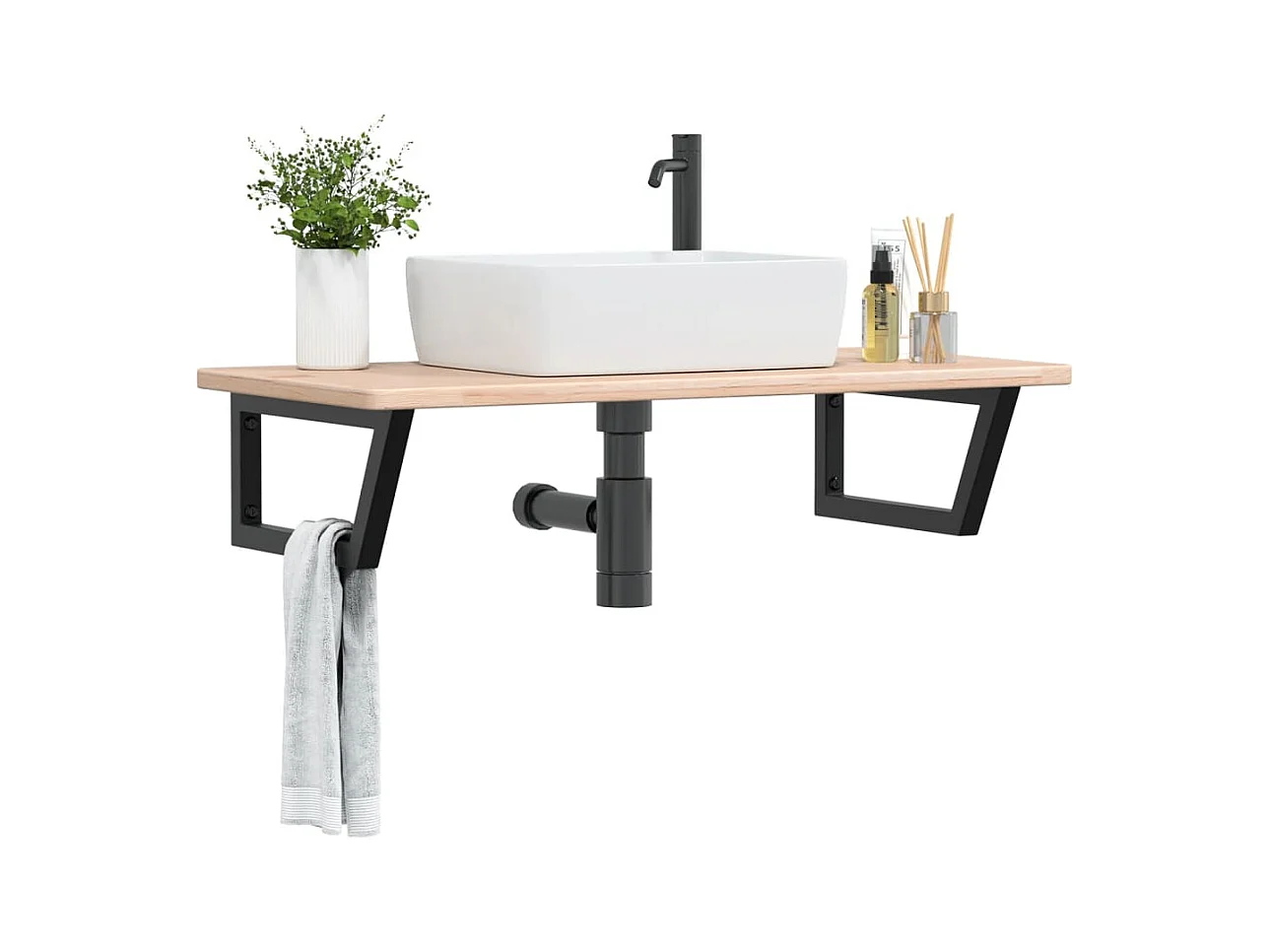 Badkamer wandschap staal en massief eikenhout BE316595