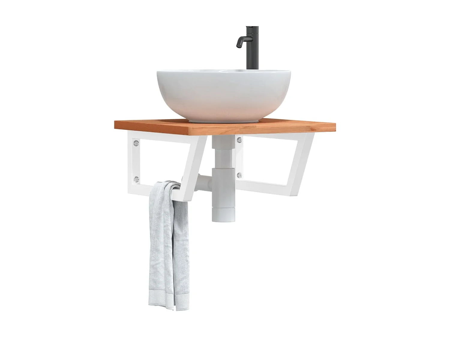 Estante de lavabo de pared de acero y madera maciza de haya ES356644