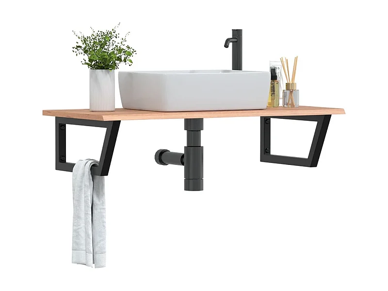 Meuble sous vasque murale acier et bois de chêne massif FR570353