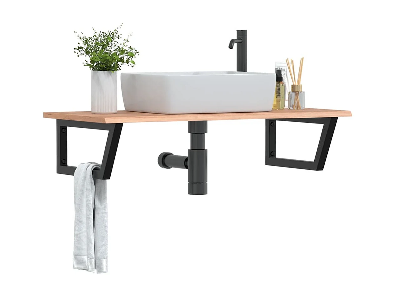 Meuble sous vasque murale acier et bois de chêne massif FR570353