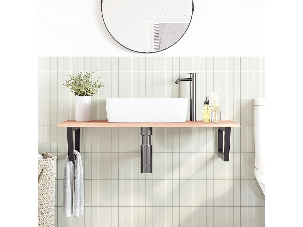 Meuble sous vasque murale acier et bois de chêne massif FR570353