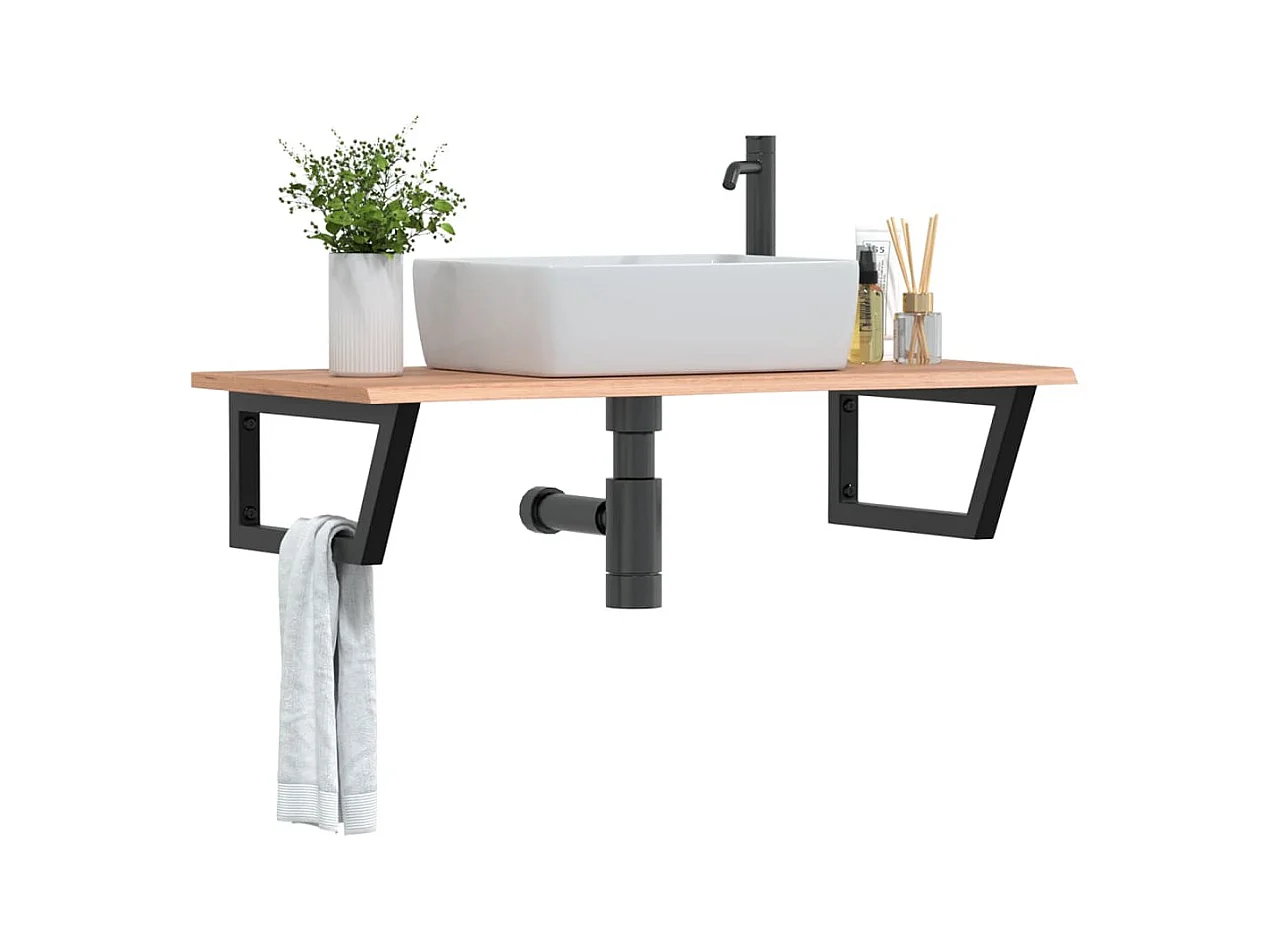Meuble sous vasque murale acier et bois de chêne massif FR570353