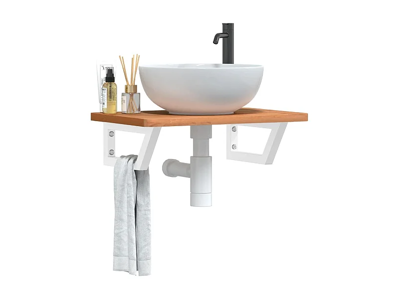 Estante de lavabo de pared de acero y madera maciza de haya ES239988