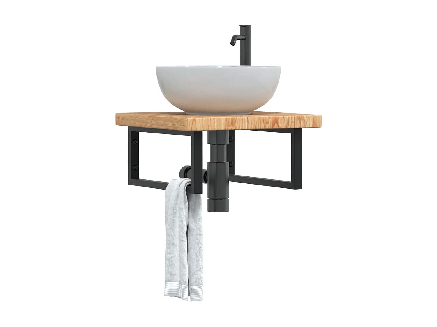 Meuble sous vasque murale acier et bois de chêne massif FR259220