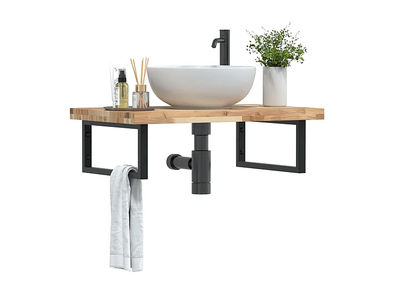 Badkamer wandschap staal en massief acaciahout BE981653