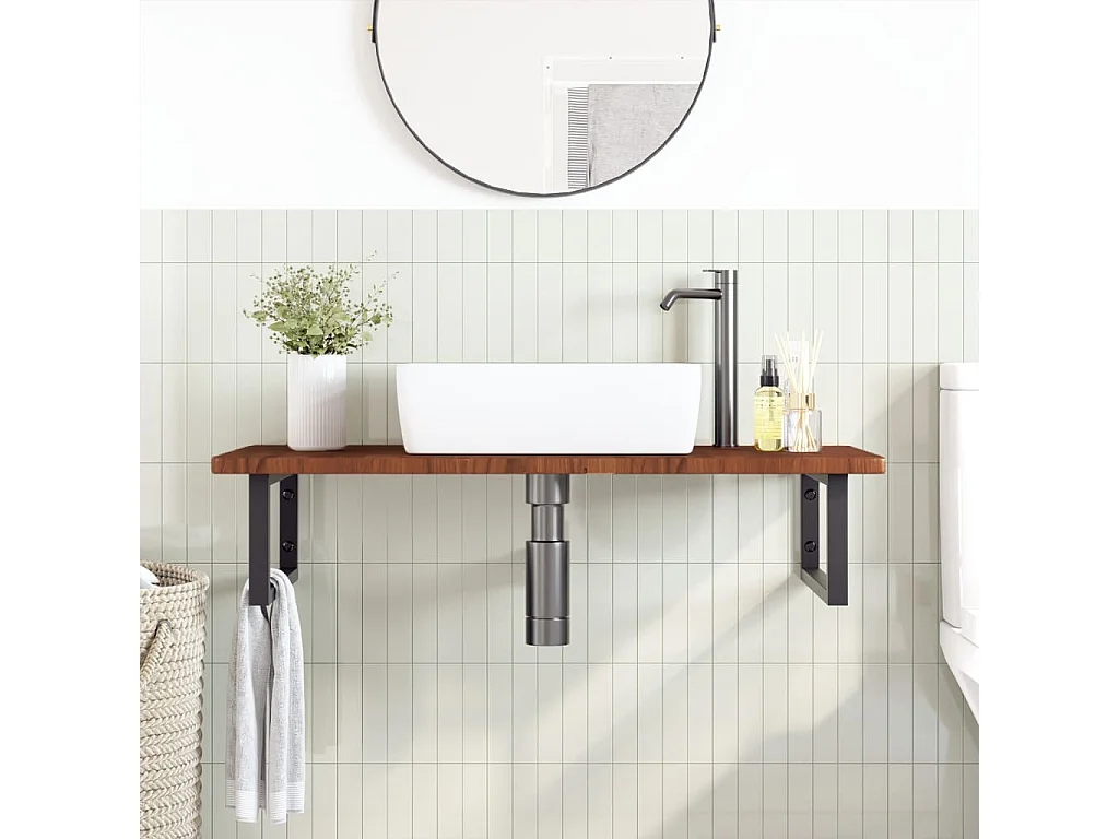 Meuble sous vasque murale acier et bois de chêne massif FR833436