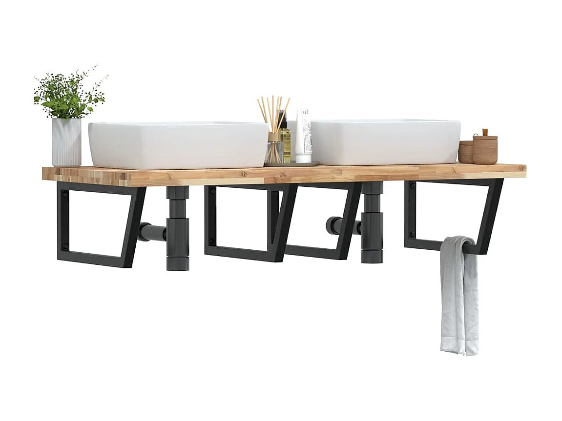 Meuble sous vasque murale acier et bois massif d'acacia FR423689