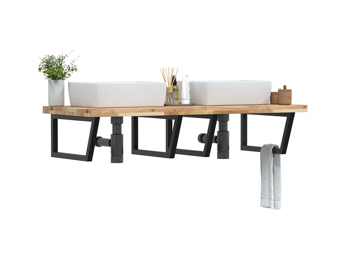 Meuble sous vasque murale acier et bois massif d'acacia FR423689