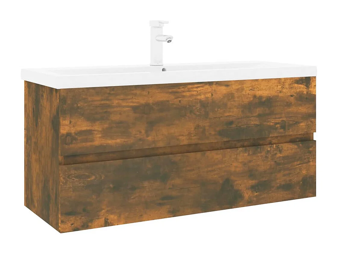 Meuble lavabo + Vasque intégré Chêne fumé Bois d'ingénierie FR866597