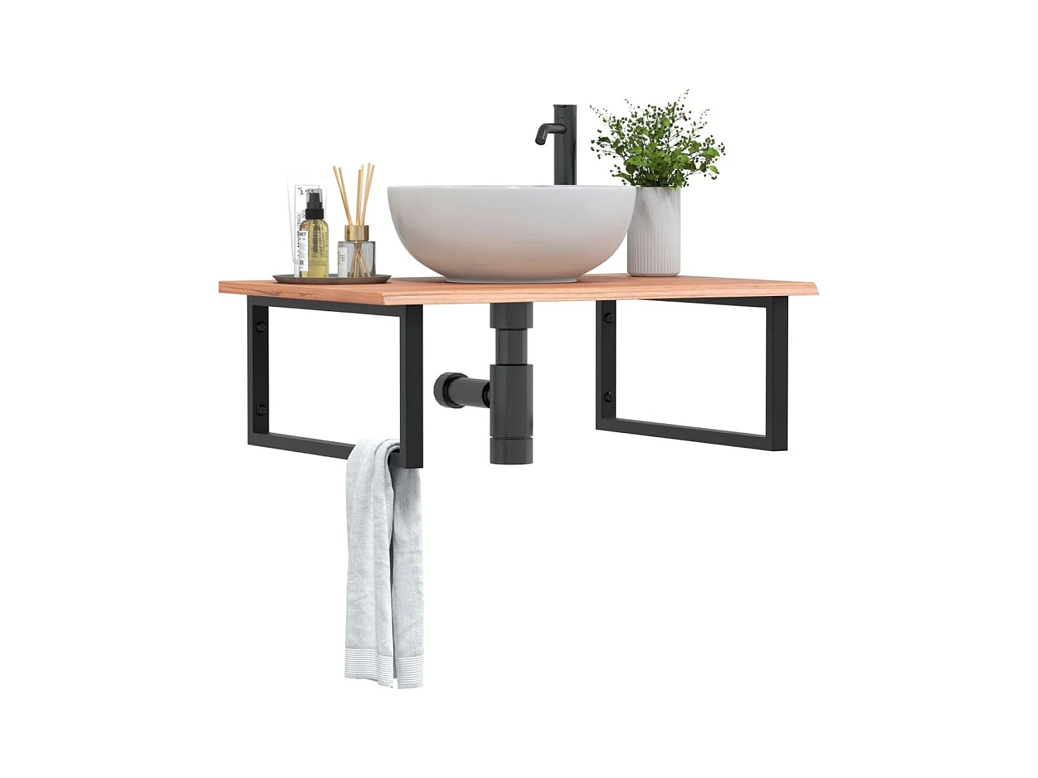 Meuble sous vasque murale acier et bois de chêne massif FR628349