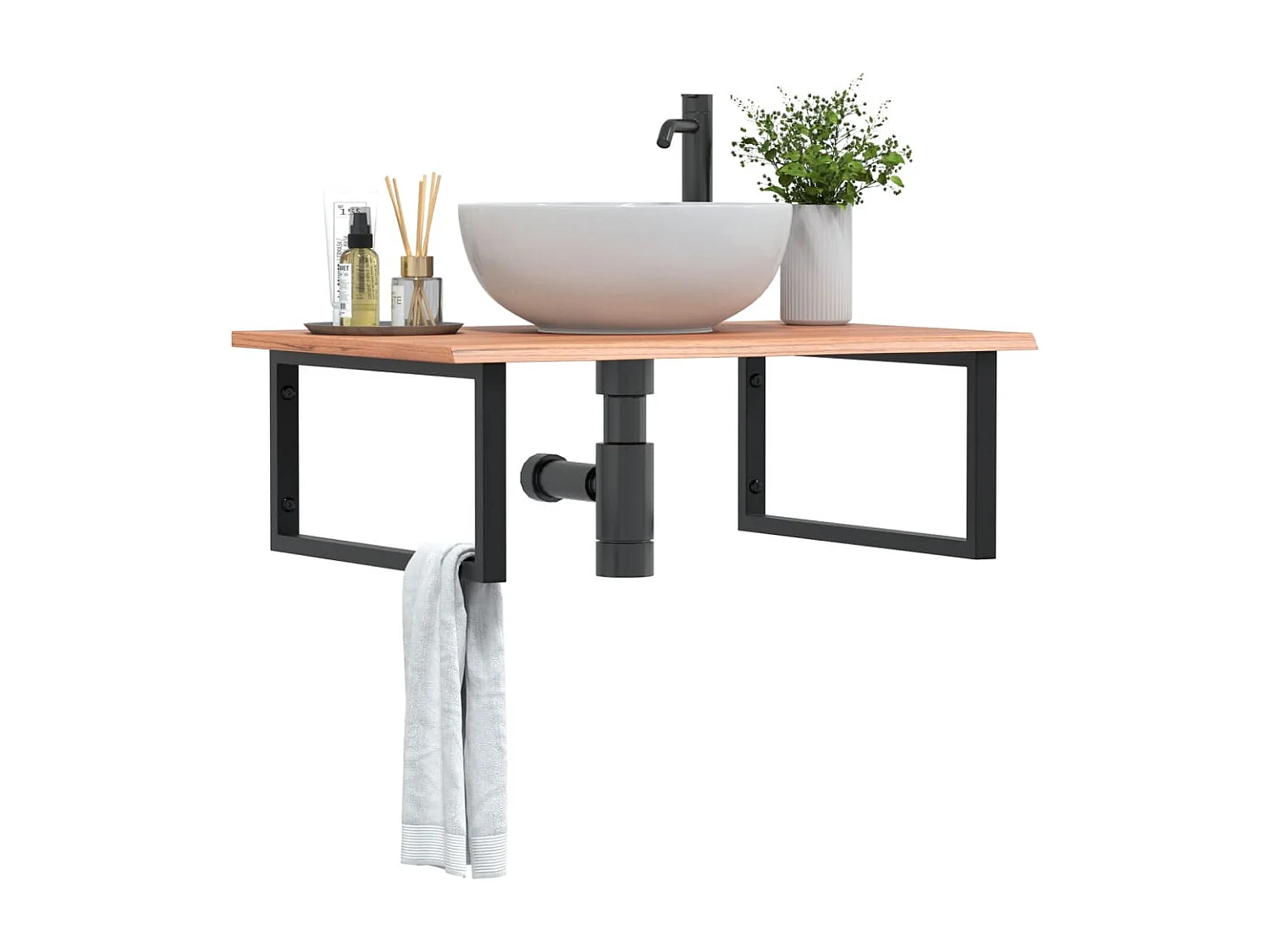 Meuble sous vasque murale acier et bois de chêne massif FR628349