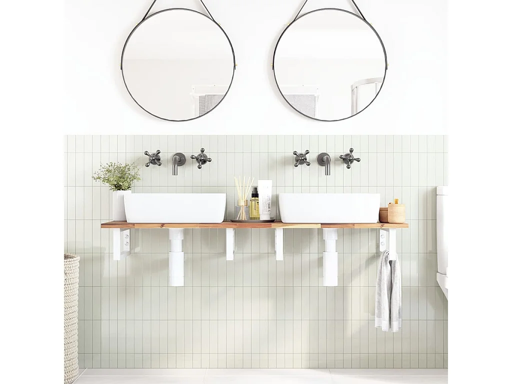 Meuble sous vasque murale acier et bois massif d'acacia FR276076