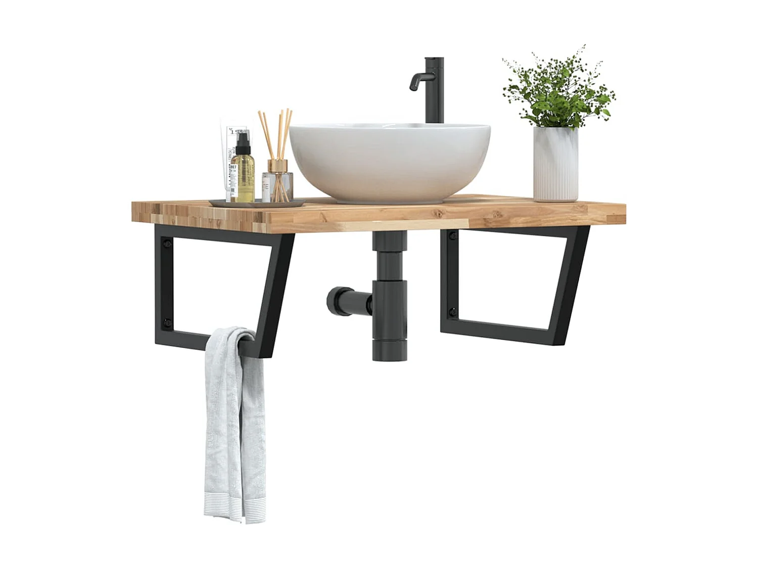 Estante de lavabo de pared acero y madera maciza de acacia ES854431