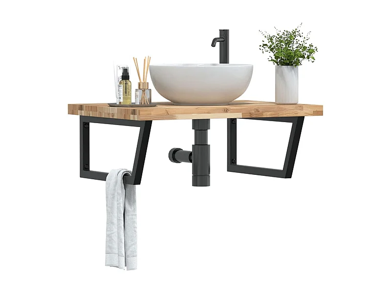 Estante de lavabo de pared acero y madera maciza de acacia ES854431