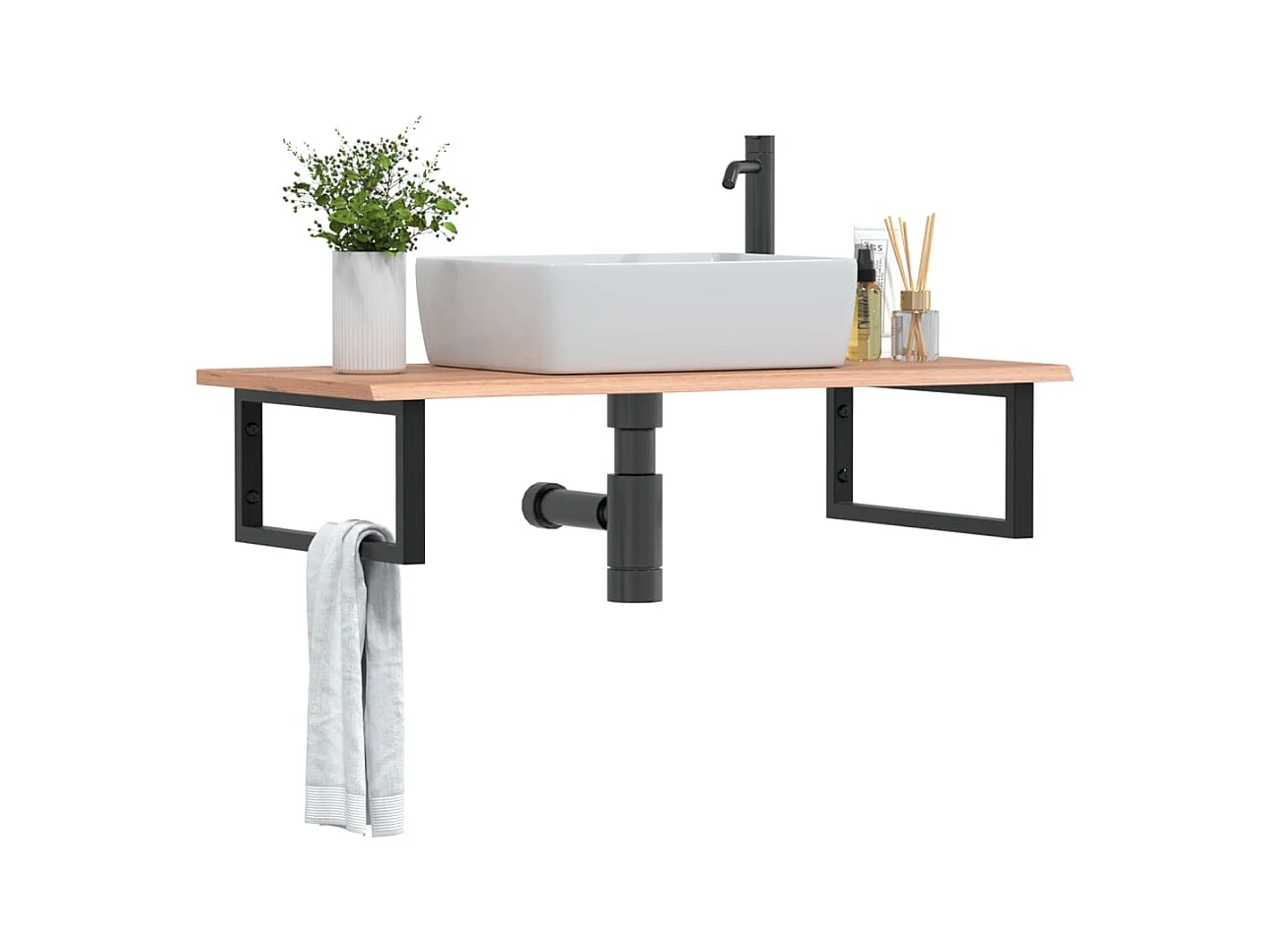 Meuble sous vasque murale acier et bois de chêne massif FR633425