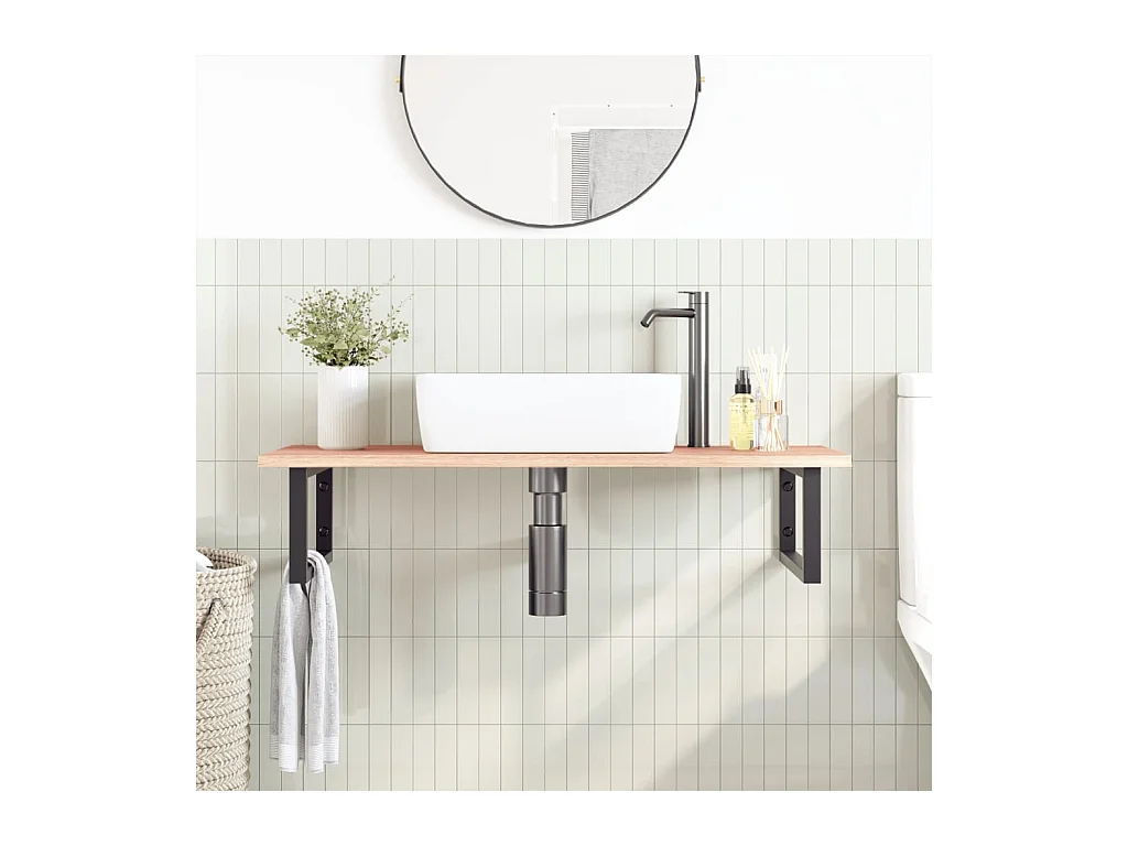 Meuble sous vasque murale acier et bois de chêne massif FR633425