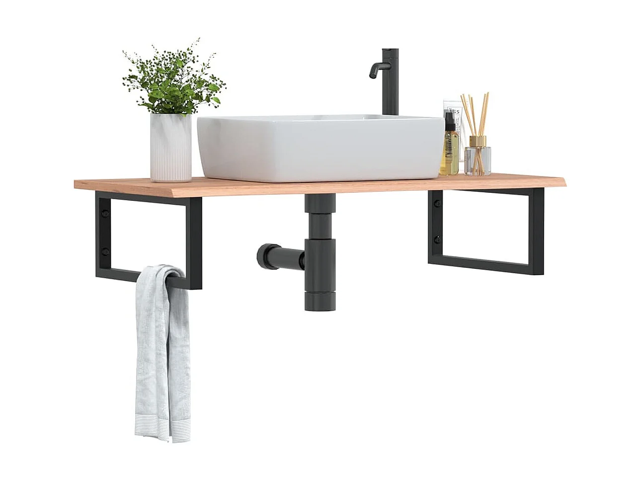 Meuble sous vasque murale acier et bois de chêne massif FR633425