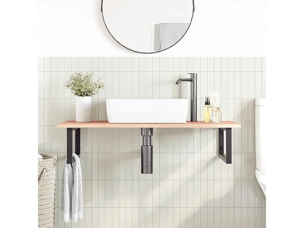 Meuble sous vasque murale acier et bois de chêne massif FR633425