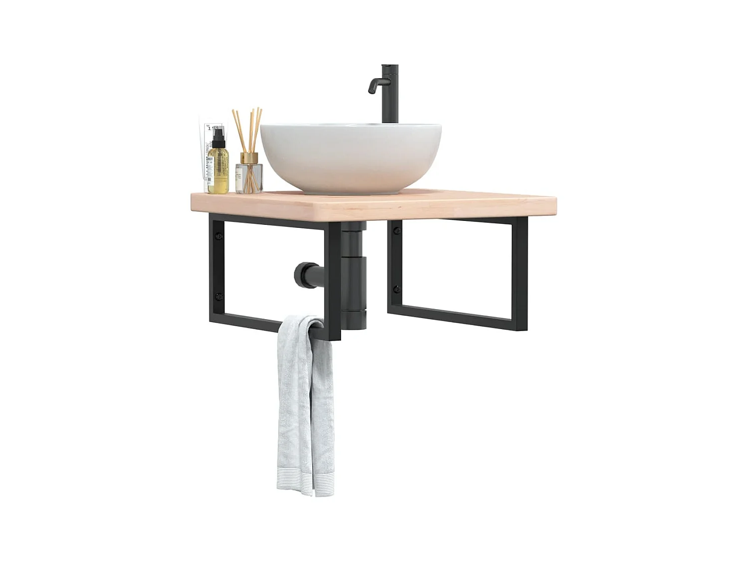 Prateleira de parede p/ lavatório aço/madeira carvalho maciça PT165389