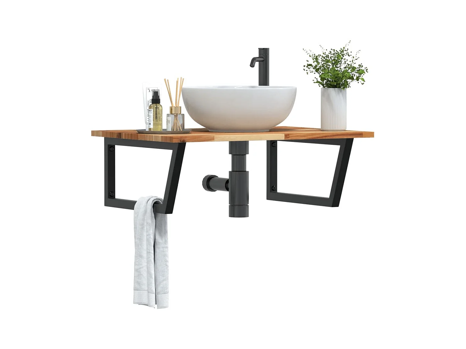 Estante de lavabo de pared acero y madera maciza de acacia ES356710