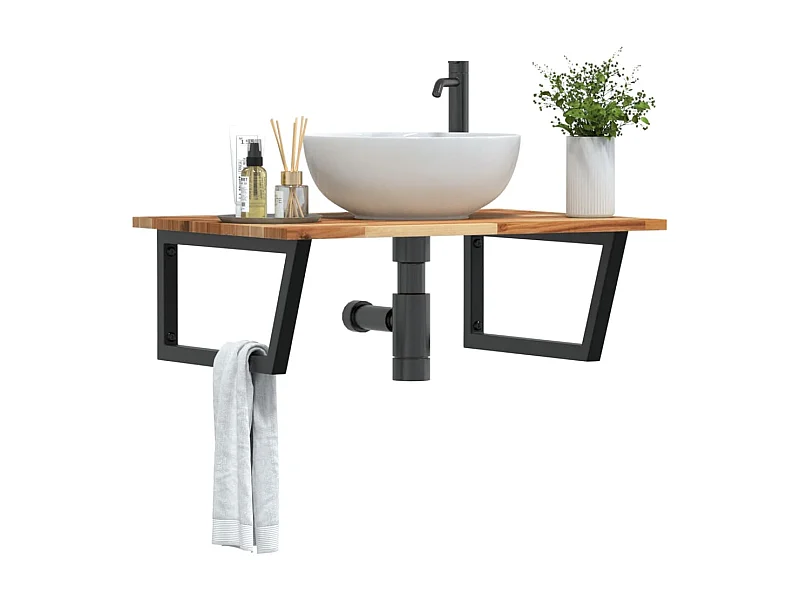 Meuble sous vasque murale acier et bois massif d'acacia FR213287