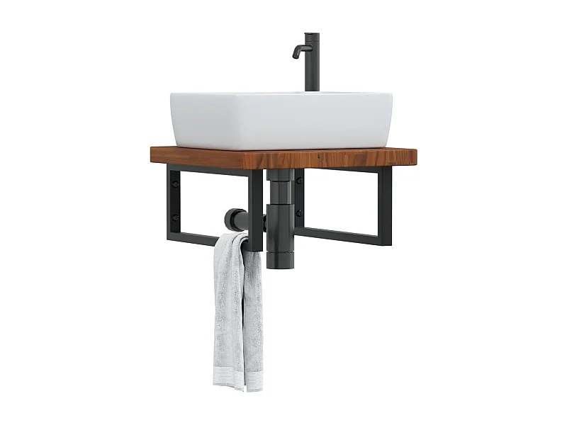 Meuble sous vasque murale acier et bois de chêne massif FR442245