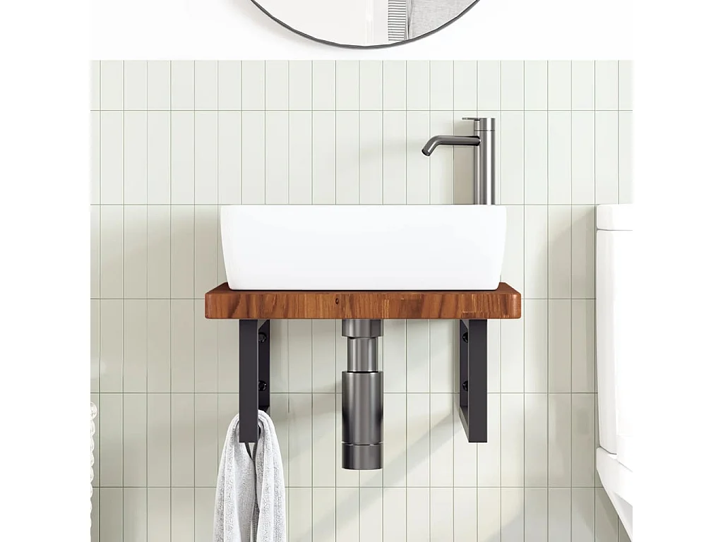 Meuble sous vasque murale acier et bois de chêne massif FR442245