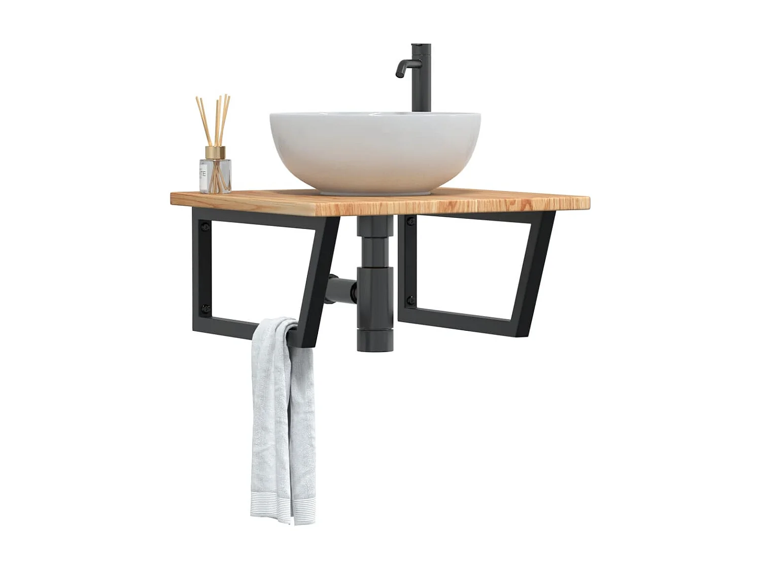 Meuble sous vasque murale acier et bois de chêne massif FR383991